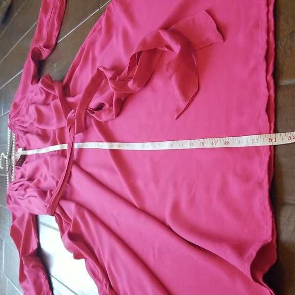 H&M Linen Tie Belt Midi Pink Long Puff Sleeve V Neck Dress Size Extra La… - Picture 6 of 12